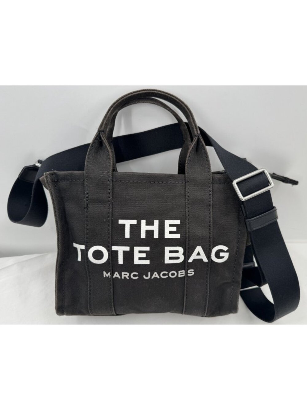 Marc Jacobs The Tote Bag Black Canvas Handbag Purse 2 Way Messenger Shoulder Bag